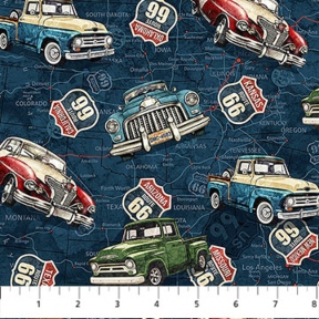 Historic Route 66 Cars Navy Multi by Northcott
